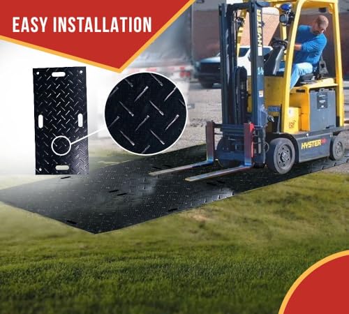 Mytee Products 2' x 4' Ground Protection Mats w/Double Sided Diamond Plated Tread Design - High Density Polyethylene Mat, Easily Supports 20 Ton Loads on Lawns, Dirt, and Any Other Areas - size: 1 - Pack