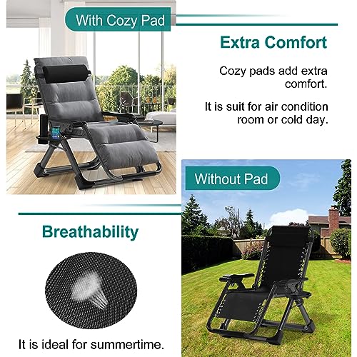 DoCred Zero Gravity Chair, Lawn Recliner, Reclining Patio Lounger Chair, Folding Portable Chaise with Detachable Soft Cushion, Cup Holder, Headrest - color: Chair With Pad, style: Zero Gravity Chair