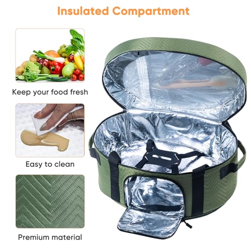 Insulated Slow Cooker Carrying Bag for 6-8 Quart CrockPot and Hamilton Beach Slow Cooker with See-thought Window, Portable Carrier Case with Adjustable Band and Accessory Pocket - color: Green