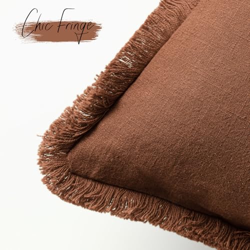 Foindtower Decorative Linen Fringe Throw Pillow Covers Boho Farmhouse Cushion Cover with Tassels Soft Accent Pillowcase for Chair Sofa Bed Living Room Home Decor, 16×16 Inch, 1PC,Fall Rust Orange - color: Late Autumn, size: 16" x 16" (Pack of 1)