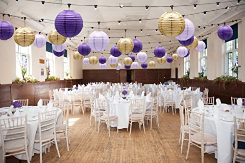 Paper Lanterns Decorative, Round Hanging Lanterns Party Supplies for Graduation Bachelorette Gender Neutral Baby Shower Birthday Party Decorations Purple/Lavender/Gold 21pcs - color: PurpleGold