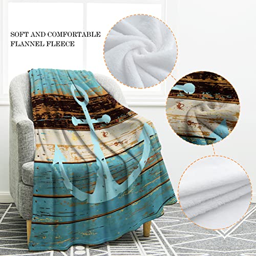 Jekeno Nautical Anchor Blanket Rustic Wood Anchor Print Gifts for Women Kids Boys Men Home Bedroom Living Room Decor Soft Cozy Lightweight Throw Blankets Blue 60"x80" - color: Color4, size: 60"x80"