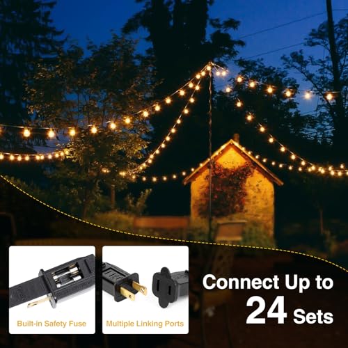 ZJOJO 60FT Outdoor String Lights, G40 Globe Outdoor Lights with 30 Shatterproof LED Bulbs (2 Spare), 2700K Hanging Waterproof Patio Light, Connectable String Lights for Outside Backyard Porch Party - size: 60FT