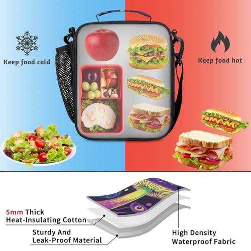 Mushroom Lunch Box for Kids Insulated Cooler Bag with Side Pocket Reusable Leakproof Lunchbox Tote for Work School Picnic Travel - color: Mushrooms