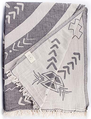 Bersuse 100% Cotton Kona XL Throw Blanket Turkish Towel Beach Blanket - Beach Camping Essentials - 75x90 Inches, Anthracite - color: Anthracite