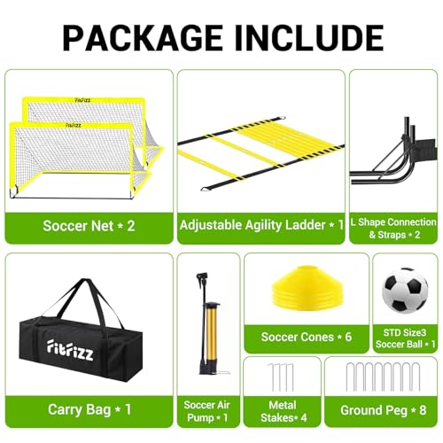 Soccer Goal, Soccer Goals for Backyard, 6x4ft Portable Pop Up Soccer Net Set, Soccer Training Equipment with Soccer Ball, Ladder and Cones - color: Yellow