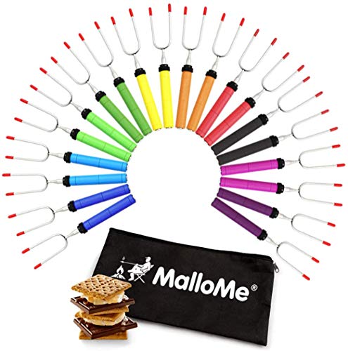 MalloMe Smores Sticks for Fire Pit - Accessories for Campfire Marshmallow Roasting Sticks Smores Kit Outdoor - Smore Skewers Hot Dog Fork For Outside, Camping Essentials Bonfire Gear Long 34" 20 Pack - size: Set of 20