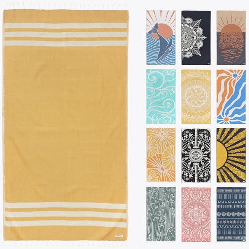 FESHKA Sand Proof Turkish Beach Towel – Oversized, Quick Dry & Lightweight Travel Towel - 100% Organic Cotton Beach Blanket - Perfect for Bath, Pool & Picnic | Honey Drop (Yellow) - color: 28 - Yellow