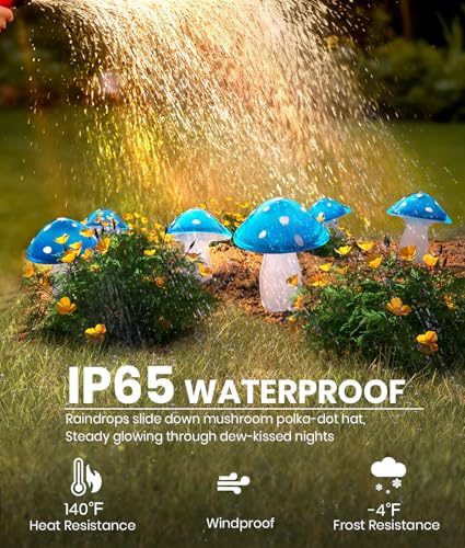 Solar Mushroom Lights Outdoor 9 Pack, Garden Outdoor Decor, 8 Lighting Modes, IP65 Waterproof, Crystal-Clear Fairy Decoration for Pathway/Yard/Flower Bed/Patio/Landscape/Backyard/Dwarf, String 30 FT - color: Starlit Blue, size: 9 Pack