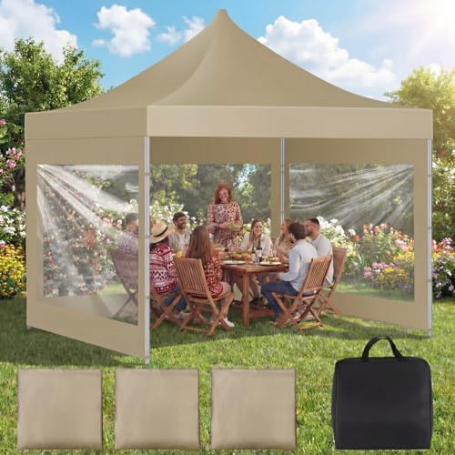 SmoothNovelty 3 Pcs Clear Canopy Sidewalls with Black Storage Bag Window Sidewall for 10 x 10 Inch Tent Waterproof Shade Wall, Sunwalls Only, Canopy Tent Not Included, No Zipper(Khaki) - color: Khaki