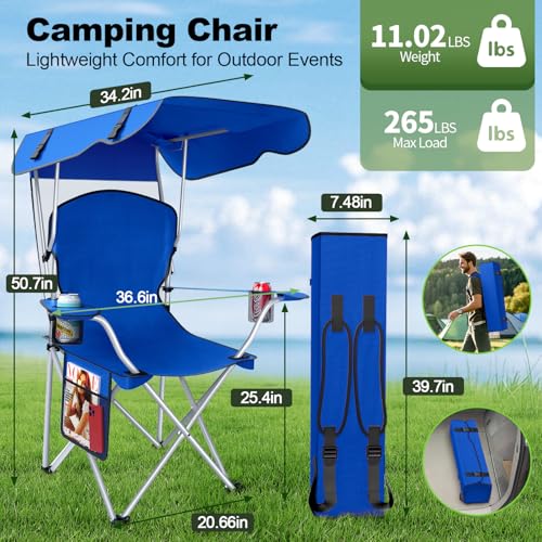 VTOY Portable Camping Chair with Canopy - Folding Chair with Canopy, Durable 600D Oxford Canopy Chair for Camping, Beach, Picnics, Fishing & Sports - color: 1pack Blue