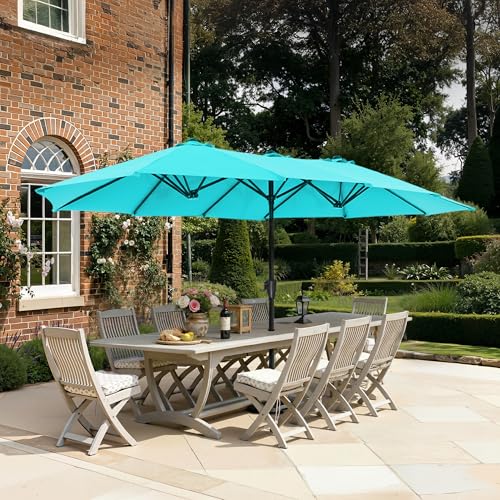 SUPERJARE 13FT Outdoor Umbrella for Patio, Double sided Pool Umbrellas with Fade Resistant Canopy, Large Table Umbrella for Deck, Market, Backyard - Light Blue(No Base) - color: Light Blue, size: 13FT