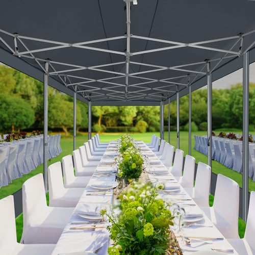 COBIZI 10x30 Canopy Tent, Heavy Duty Pop up Canopy with Sidewalls, Waterproof Easy Setup Canopy with Mosquito Netting, Outdoor Instant Screen Tents for Parties, Wedding with Roller Bag, Gray - color: Gray, size: 10x30FT