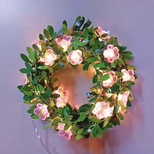 Fairy Flower Leaf String Lights, USB Plug in 16.5ft 50 LED Decorative Pink Cherry Blossom Vine for Girl's Bed Room Window Wall Wedding Birthday Party Christmas Hanging Indoor Decorations - color: Pink Flower Vines
