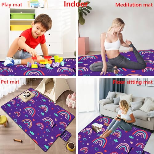 Large Picnic Blanket 79"X60" Outdoor Picnic Mat Foldable Waterproof Sand Beach Blanket Portable with Carry Strap Cozy Rug for Picnics Camping Park Lawn Hiking Concerts Tent Indoor Play Mat, Rainbow - color: Cute Rainbow
