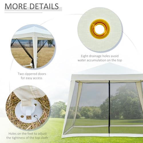 Outsunny 10'x10' Outdoor Canopy Tent, Slant Leg Sun Shelter with Mesh Sidewalls, Patio Tents for Parties, Cream White - color: Cream White