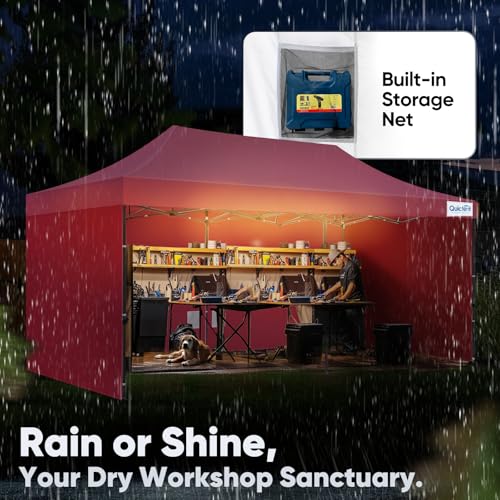 Quictent 10x20 Heavy Duty Pop up Canopy Tent with 3 Removable Sidewalls, Commercial Grade Instant Shelter with Wheeled Bag for Outdoor, Parties, Markets, 600D PU Coated UPF 50+ Sun Shield - color: Pink, size: 10x20