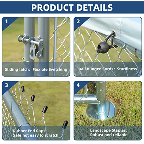Outdoor Large Dog Kennel, Heavy Duty Dog Cage Pet House Galvanized Steel Fence Dog Playpen Puppy Exercise Pen Dog Run Cage w/UV & Waterproof Cover and Secure Lock (6.5'Lx6.5'Wx5.2'H) - size: 6.5'Lx6.5'Wx5.2'H