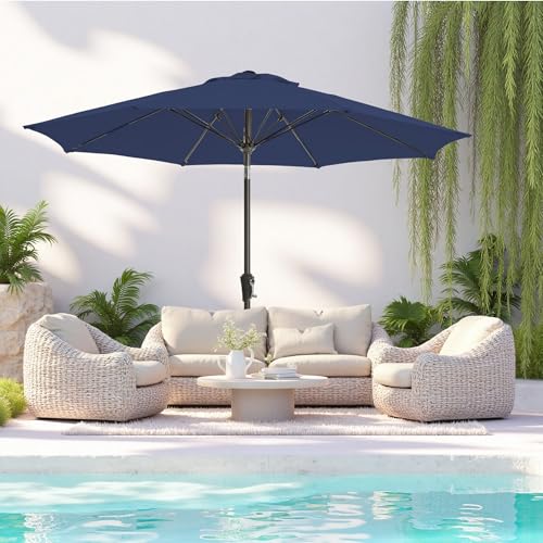 9FT Large Outdoor Patio Umbrella Pool Market Umbrella-UV Resistant, Easy Push Button Tilt and Crank, 8 Sturdy Ribs Heavy-Duty Table Umbrella for Deck, Backyard,Garden (Navy) - color: Navy, size: 9 FT
