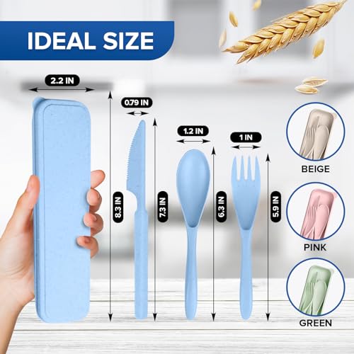 4 Sets Wheat Straw Travel Silverware with Case - Reusable Utensils Set with Case Forks and Spoons Silverware Set Lunch Box Accessories - Fork and Spoon Set Plastic Dinnerware Camping Tableware Set