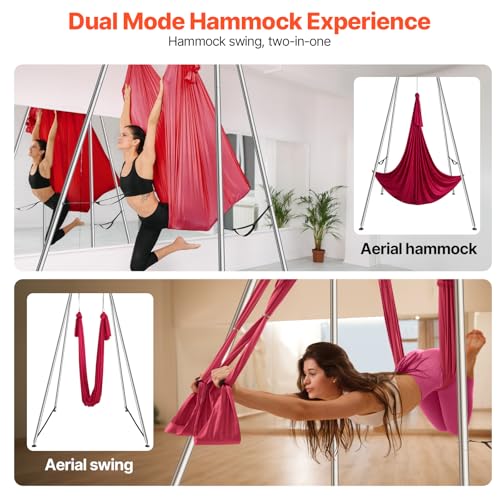 VEVOR Yoga Stand Frame, Max 441-551 lbs Load Swing Stand, Triangular Structure Aerial Rig, Aerial Silk Stands with Yoga Hammock, Standard & Height-Adjustable Version - color: Red, style: Standard Version