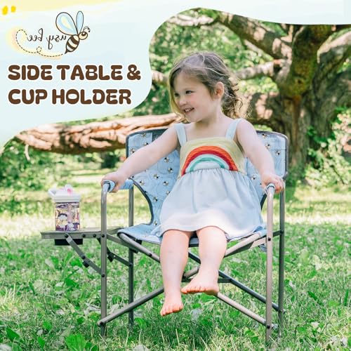 Busy Bee Oversized Kids Camping Chair with Cup Holder, High Back Toddler Chair Kids Folding Chair, Perfect for Beach & Outdoor, Supports 150 Lbs. - color: Print Bee Blue, style: Director Chair