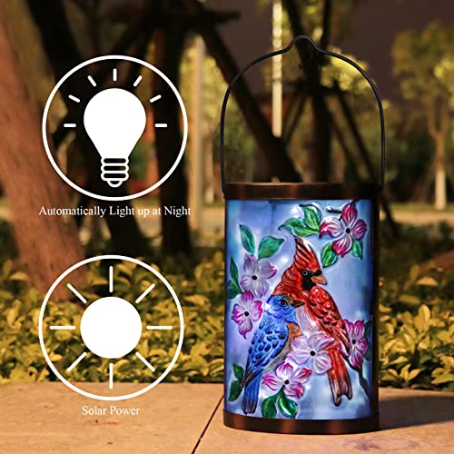 Hanging Solar Lantern Outdoor Bluebird Waterproof LED Cardinal Light Decorative Tabletop Lamp for Patio Garden Yard Decor - style: Cardinal-Bluebird