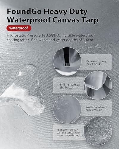 FoundGo Canvas Tarp 8x10ft Heavy Duty Waterproof Tarps with Grommets, UV Resistant, 22 Mil Tarpaulin,14 oz Durable Cloth Covers for Car, Roof, Boat, Camp, Canopy, Woodpile with Ropes-Grey - size: 8'*10'