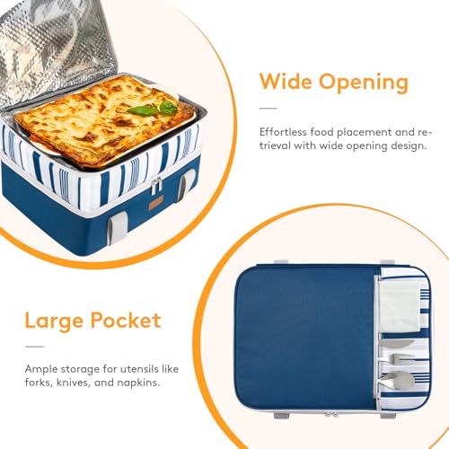 LUNCIA Insulated Double Decker Casserole Carrier, Lasagna Lugger Tote Keeps Food Hot or Cold, Thermal Lunch Bag for Potluck Parties, Picnic and Cookouts, Fits 9" x 13" Baking Dish, Blue - color: Blue, size: 15.7 x 11.4 x 8.3inch