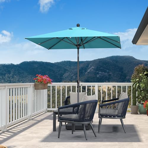PURPLE LEAF 6.5' x 6.5' Square Patio Umbrella Outdoor Table Umbrella Aluminum Frame Market Umbrella Sun Umbrella with 8 Sturdy Ribs Tilt for Garden Deck Lawn Pool Light Turquoise Blue - color: Turquoise Blue, size: 6.5' x 6.5'
