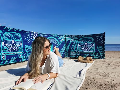 Premium 20 ft Beach Windscreen, Privacy Screen, Wind Blocker Free Rubber Mallet and Carry Bag Included (Beach Bus) - color: Beach Bus