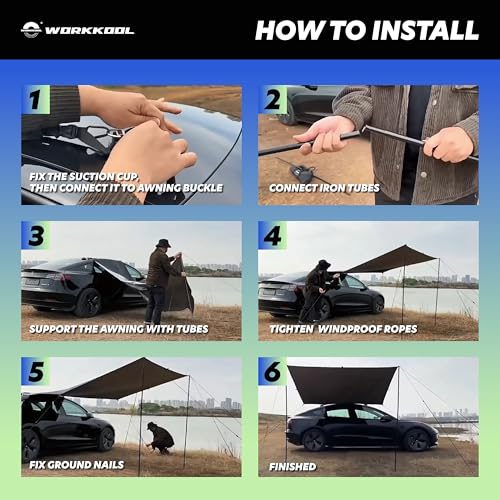 Awning Tarp for Camping,Tailgate Awnings & Shelters for Sun Shade and Waterproof, Outdoor Rear&Side Vehicle Awning Shelter for Van, MPV, Campers(10 * 6.56ft,Green) - color: GREEN