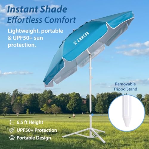 AMMSUN Shade Umbrella, Premium Portable Umbrella with Stand, 6.5ft Lightweight Free Standing Canopy for Sporting Games, Adjustable Instant Sun Protection and Easy to Carry, Light Blue - color: Light Blue