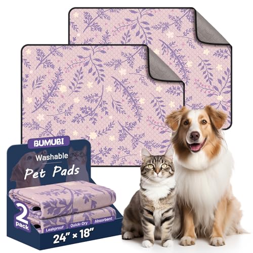 Washable Dog Pee Pads - Absorbent Reusable Puppy Training Pads, Waterproof Leak - Proof & Non - Slip for Crate Whelping Potty Training 24x18 (Pack of 2) - color: Purple Multicolor, size: 24x18in(Pack of 2)