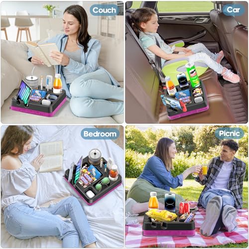 Couch Cup Holder Tray Couch Cup Holder Pillow Bed Tray Snack Sofa Bed Caddy Organizer Beach Sofa Drink Holder Anti-Spill Portable Snack Caddy Couch Remote Holder for Phone Pad Kindle Beverage Purple - color: Purple