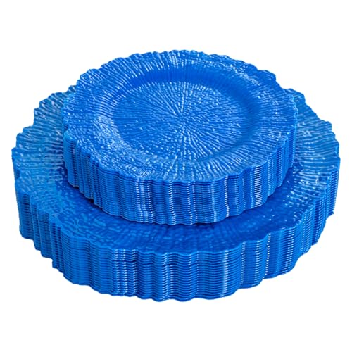 DaYammi 60Pcs Blue Plastic Plates - Sapphire Blue Plates Disposable & Reusable - Heavy Duty Plastic Plates for Party Including 30 Dinner Plate,30 Dessert Plate for Weddings,Dinner - color: Sapphire Blue