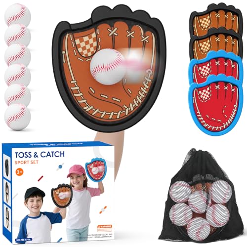 HYES Toss and Catch Ball Game, Outdoor Toys for Kids, Beach Pool Yard Games for Teens & Family, Toddler Baseball Glove Birthday Gifts for 3 4 5 6 7 8+ Year Old Boys & Girls (4 Paddles & 6 Balls) - style: 4 pack