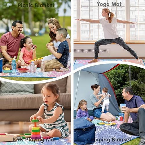 Supfitness Extra Large Picnic Blankets Waterproof Foldable (60 "x 80") Beach Blanket Waterproof Sandproof,3-Layer Thicking Mat Outdoor Packable Camping Blanket - color: Light Blue, size: 60x80in