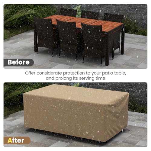 Tangkula Patio Furniture Covers, Outdoor Table Cover Waterproof with Padded Handle & Click-Close Straps, Air Vent, Heavy Duty PU, Rectangle Patio Cover for Outdoor Furniture, 90" W x 50" D x 32" H - size: 90" W x 50" D x 32" H