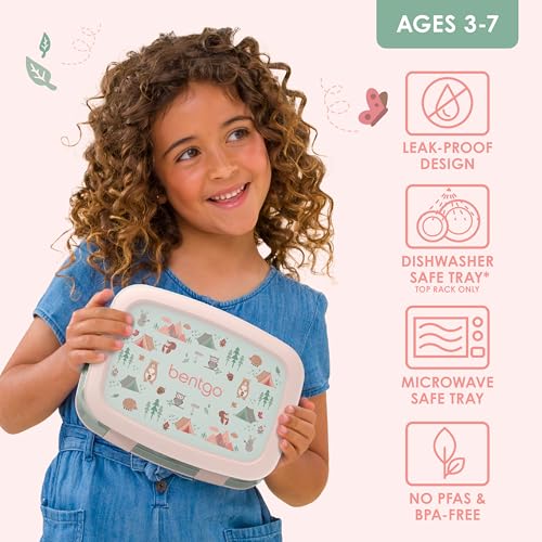 Bentgo Kids Prints Leak-Proof, 5-Compartment Bento-Style Kids Lunch Box - Ideal Portion Sizes for Ages 3-7, Durable, Drop-Proof, Dishwasher Safe, & PFAS & BPA-Free Materials (Nature Adventure) - color: Nature Adventure