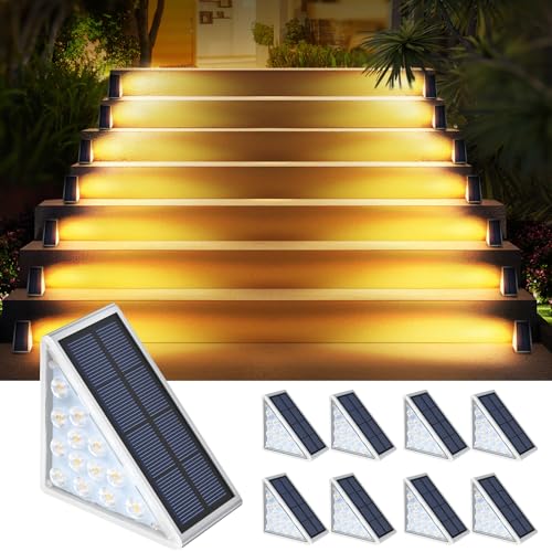 AUDLES 8PK Solar Step Lights, Outdoor Decor Stair Lights Deck Light Waterproof IP67 Solar Lights for Deck, Yard, Patio, Garden, Walkways, Front Door, Pathway, Driveway, Porch - color: Warm White, size: 8 Pack