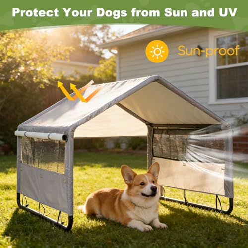 Outdoor Dog Shade Tent for Small Dogs 25.6" D x 29.5" W x 25.6" H, Outside Sun Rain Waterproof Canopy, Pet Dog Shelter with Breathable Mesh Windows for Small Animals and Livestock, Grey