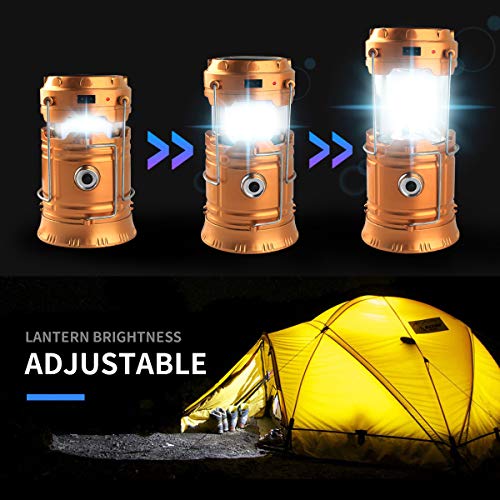 Censinda LED Camping Lantern, Solar and Rechargeable Lantern Flashlight Collapsible and Portable Light for Daily/Camp/Hiking/Night Fishing/Emergency/Hurricanes/Storm(1 Pack) - style: Gold