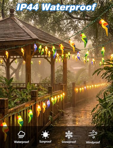 8.5Ft Parrot String Lights, Outdoor Tropical Themed LED String Lights with 10 3D Multicolor Bird Lights, Plug in Hanging Fairy Lights for Tent Party Bar Garden Bedroom - color: Parrot Lights, size: 8.5FT