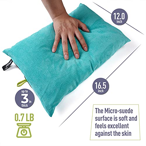 ZOOOBELIVES Down Filled Camping Pillow for Travel, Washable Soft Cover, Small Camp Cushion for Neck & Lumbar Support On-The-Go, Ultralight & Compressible for Hiking Backpacking - AlpliveS2046 - color: Blue Radiance