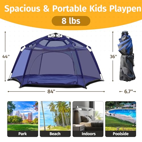 Alvantor® Baby Playpen Pop Up Play Yard 84"x84"x44”Large Kids Play Tent Indoor Outdoor Playhouse Mesh Play Pen, Mosquito Net Playpen Camping Beach Playground for Babies Toddlers Infant, Navy - color: Navy, style: Upgraded with top mesh*6
