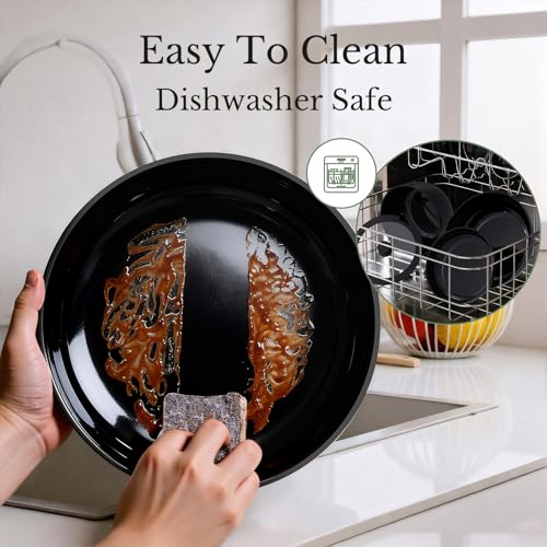 Pots and Pans Set Non Stick, Ceramic Cookware Set Detachable Handle, RV Camping Kitchen Cooking Set Removable Handles, Dishwasher/Oven/Fridge Safe, Induction, Space Saving，Black Gold - color: Black/Gold