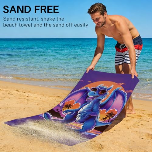 Dragons Beach Towel Blue Dragons Skateboarding Patterned Bath Towel for Kids Adults, Lightweight Quick Dry Purple Orange Sunset Palm Tree Surf/Swim/Pool/Travel Towels, Oversized 32x52 - color: Dragons