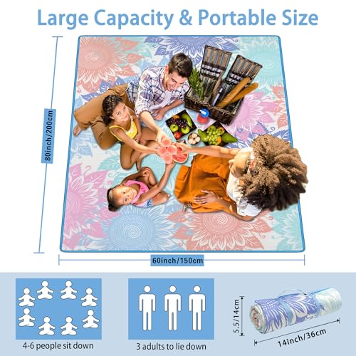 Supfitness Extra Large Picnic Blankets Waterproof Foldable (60 "x 80") Beach Blanket Waterproof Sandproof,3-Layer Thicking Mat Outdoor Packable Camping Blanket - color: Light Blue, size: 60x80in