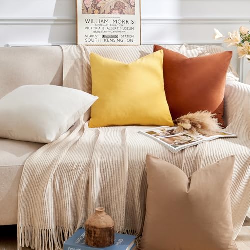 Throw Pillow Covers Yellow Set of 2 18x18 Inch Pillow Covers, Soft Velvet Fall Decorative Cases for Couch Sofa Bed, Home Boho Decor, Modern Farmhouse Cushion Covers - color: Bright Yellow, size: 18" x 18" (Pack of 2)